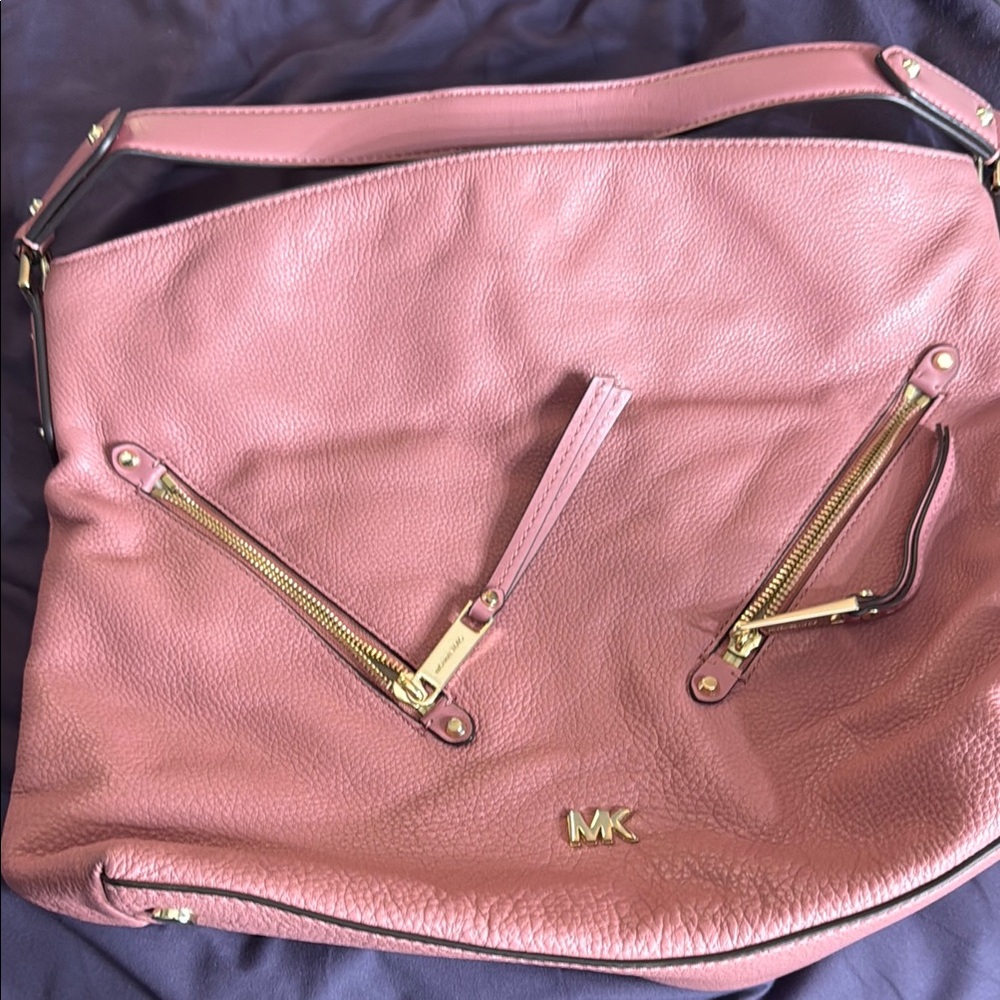 Michael Kors Pink Shoulder Bag with Gold Zipper Accents